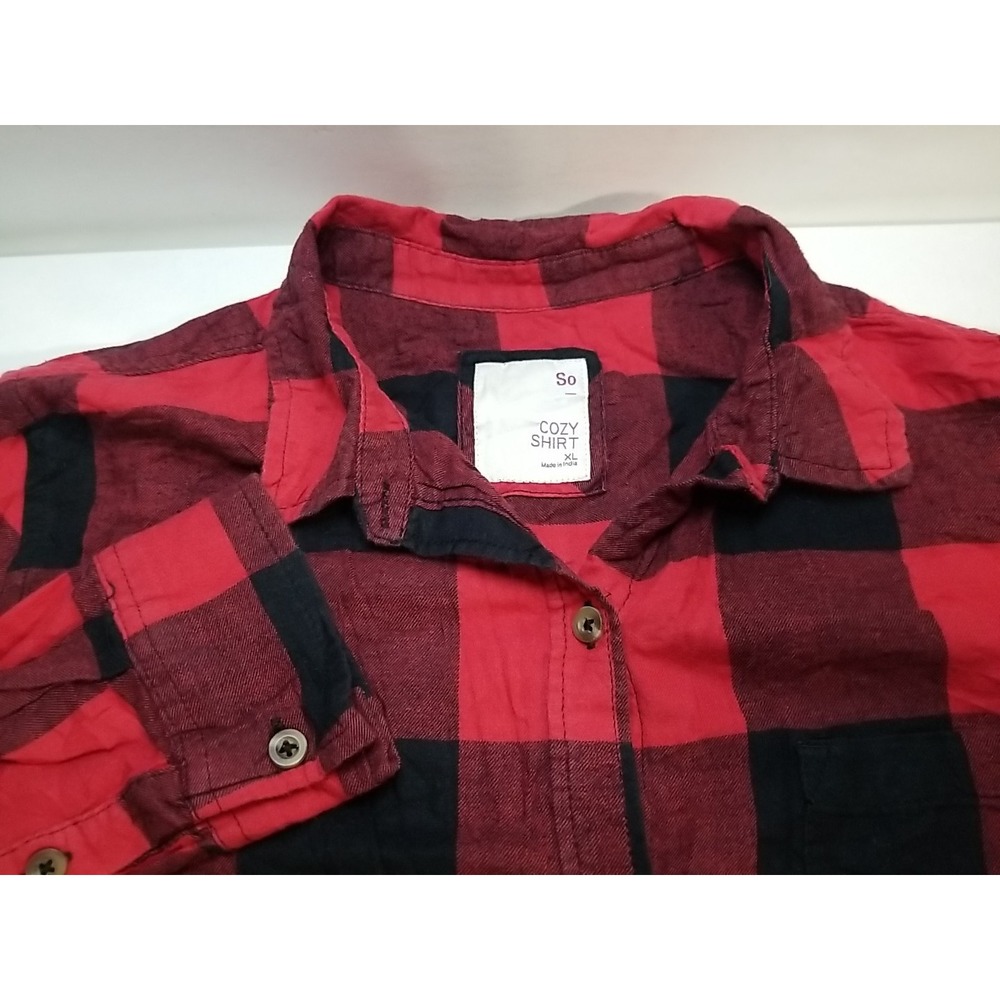 SO Cozy Flannel Plaid Long Sleeve Button Up Shirt Womens XL Red Black Buffalo
